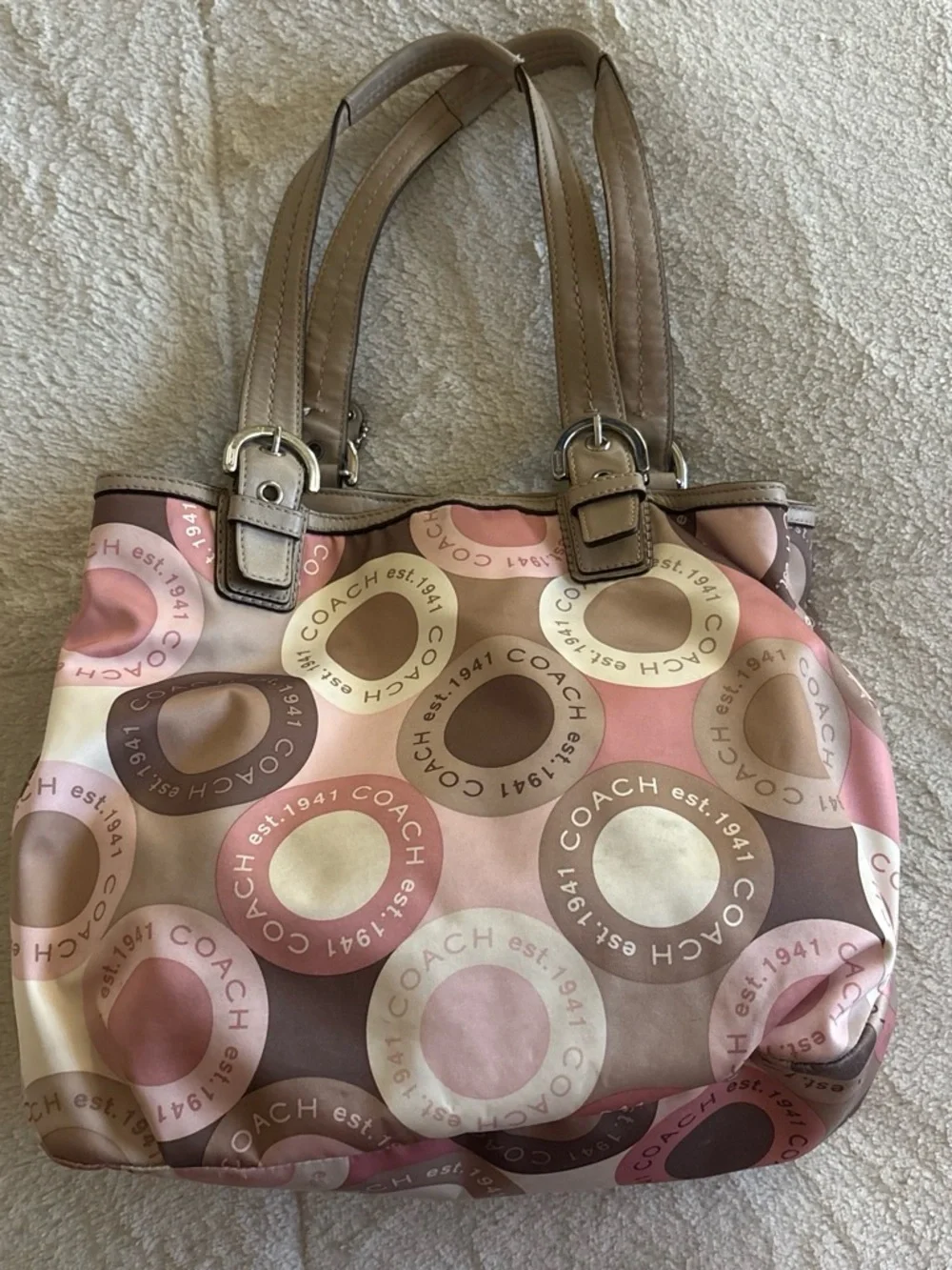 Light Pink Beige Coach Soho Snaphead Tote Purse